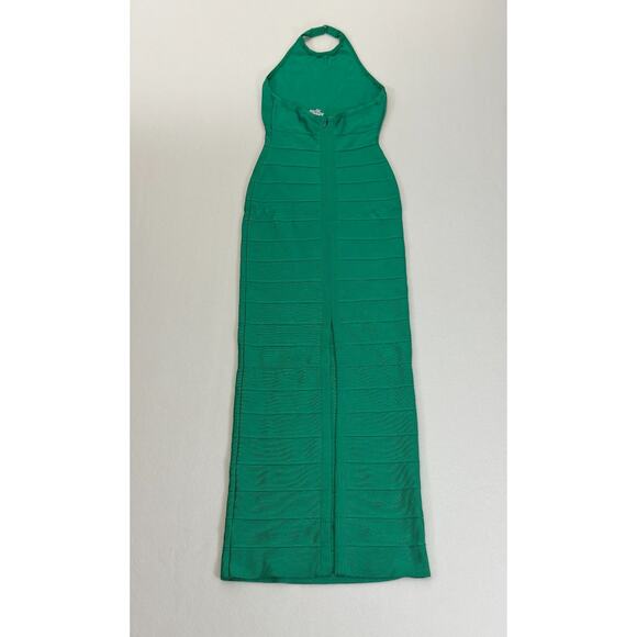 HERVE LEGER Kelly Green Halter Bandage Maxi Dress Gown Bodycon Size XS Ret $1100 - Picture 9 of 13